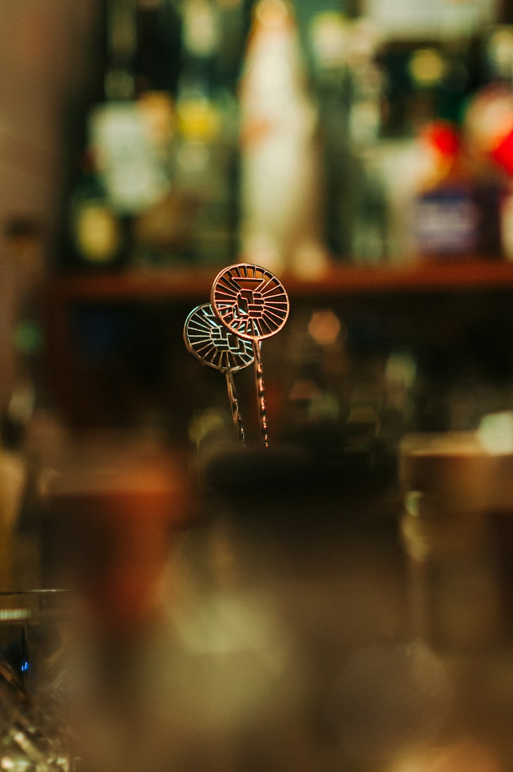 a close up of a wind chime on a table