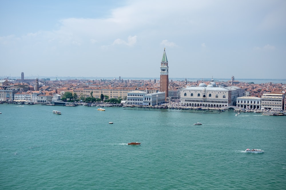 a large body of water with a city in the background