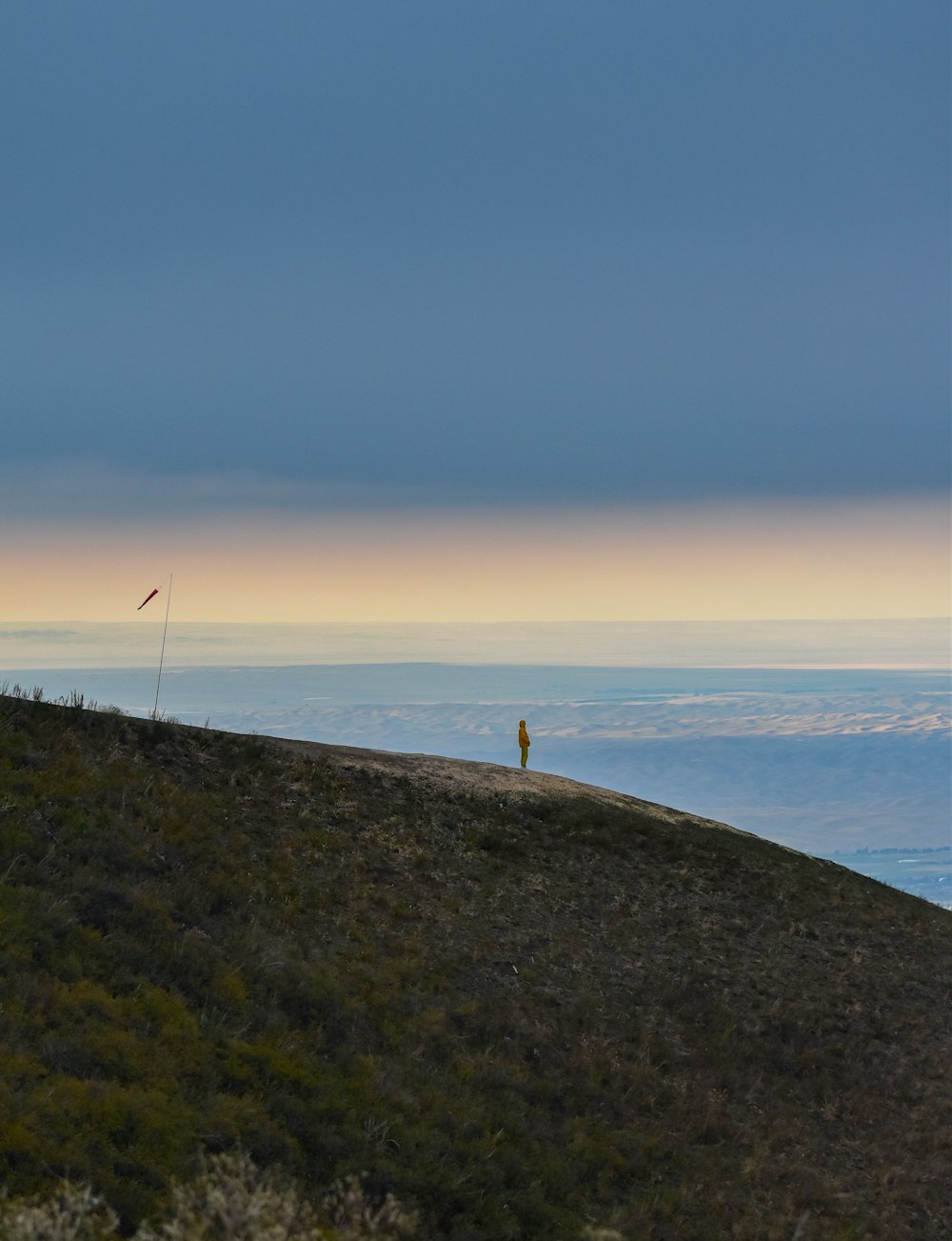 a person standing on top of a hill near the ocean