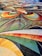 A vibrant and intricate carpet design featuring a complex arrangement of swirling patterns and arcs in various colors including red, orange, yellow, green, and blue. The design also incorporates dotted lines and layered textures, creating a dynamic and visually stimulating effect.