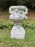 An enchanting forest scene with detailed sculptures.