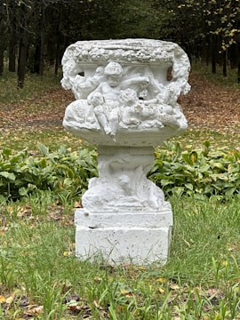 An enchanting forest scene with detailed sculptures.