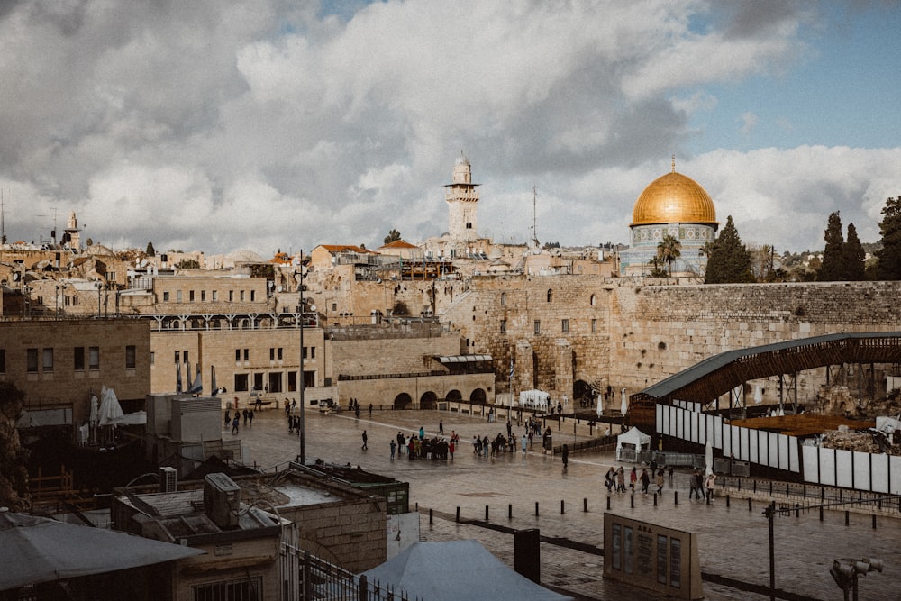 a view of the old city of jerusalem, with the dome of the rock in