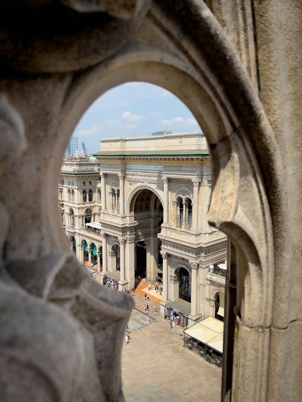 a view of a building through a window