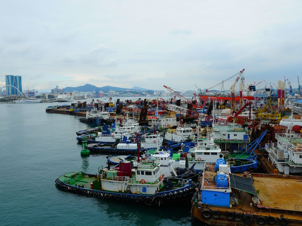 a harbor filled with lots of boats on top of water