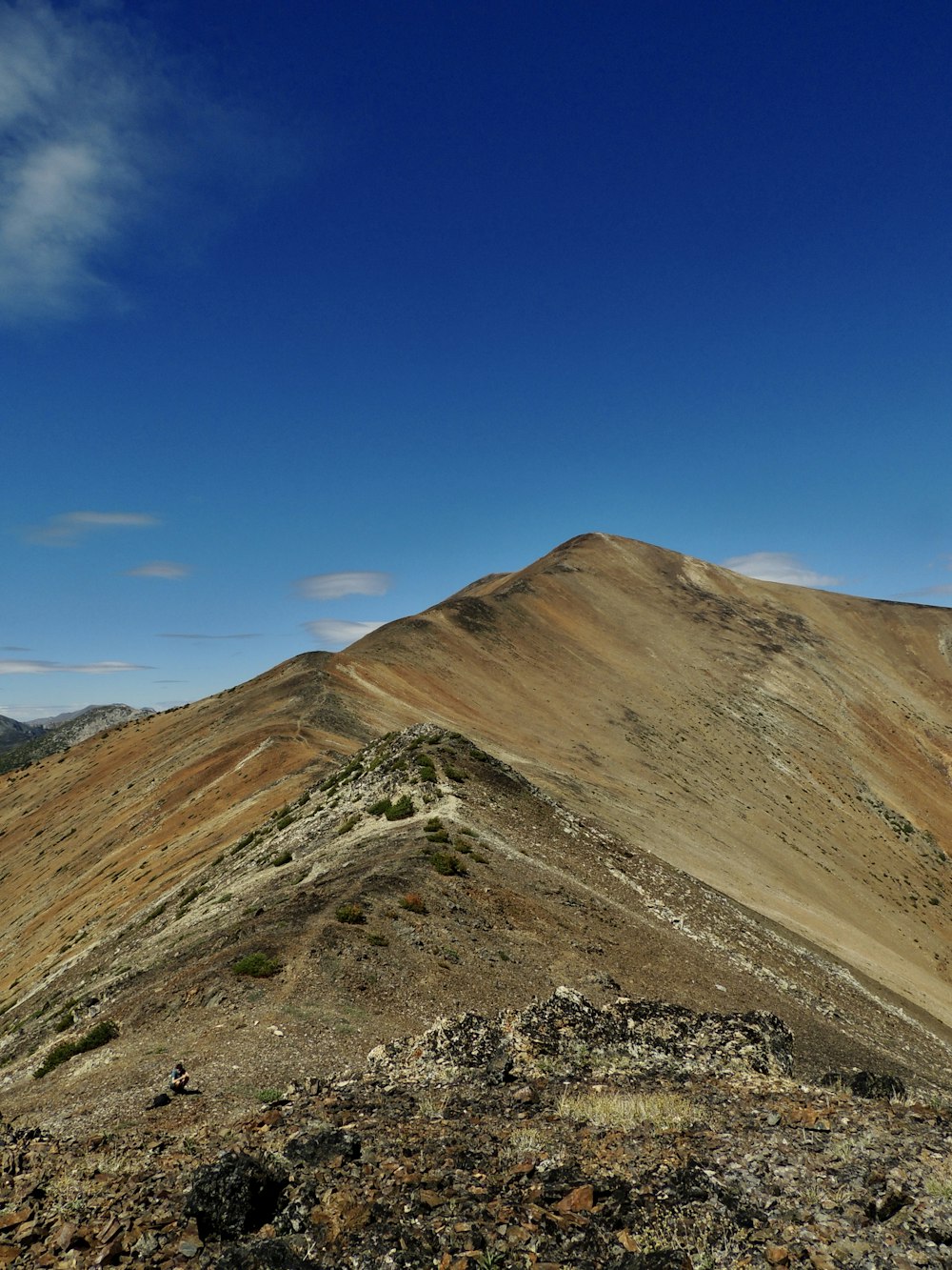 a view of a mountain range from the top of a hill