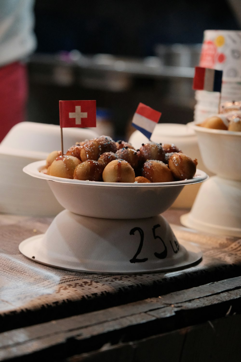 a bowl of food with a flag on it