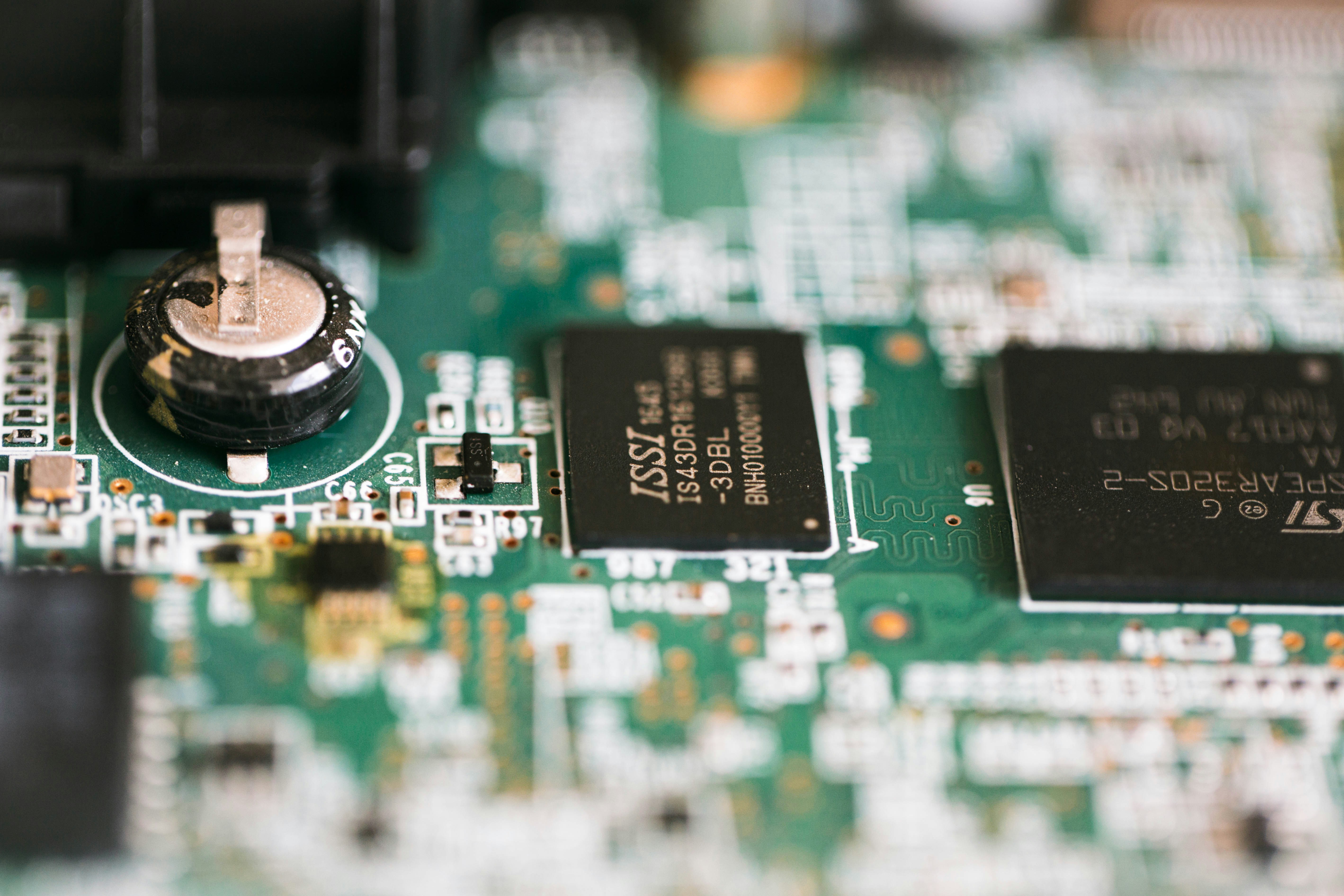 a close up of a circuit board with electronic components