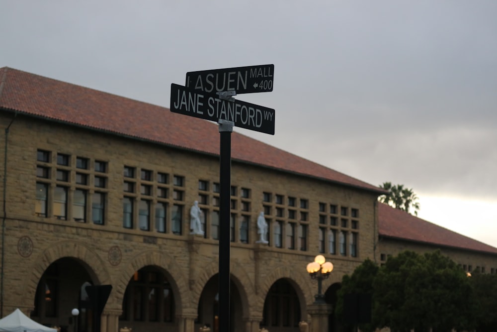 a street sign in front of a building