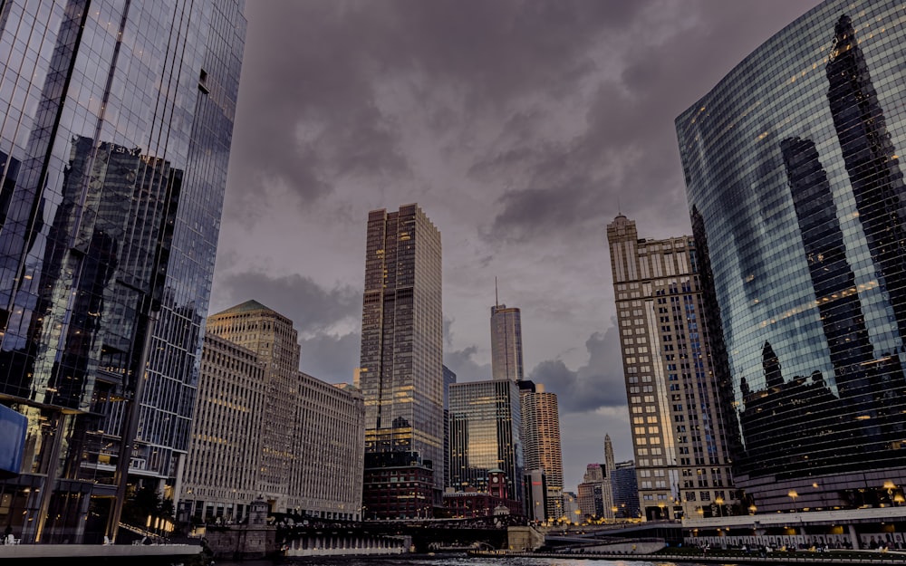 a group of tall buildings sitting next to each other