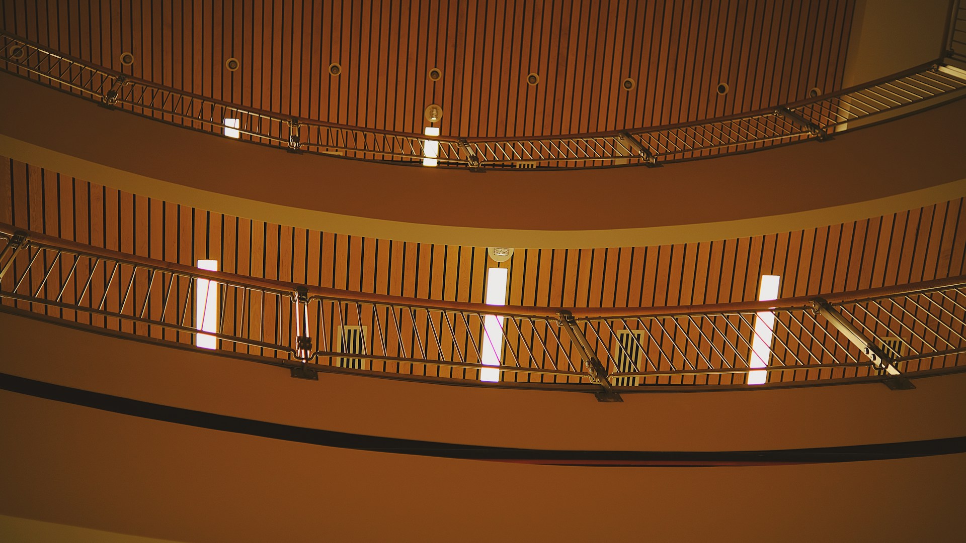 an overhead view of a spiral staircase in a building