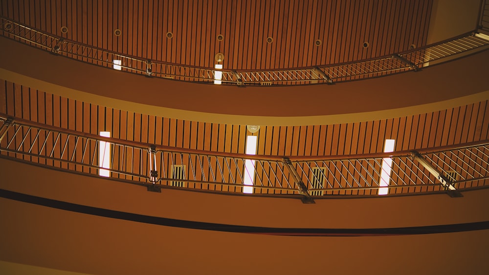 an overhead view of a spiral staircase in a building