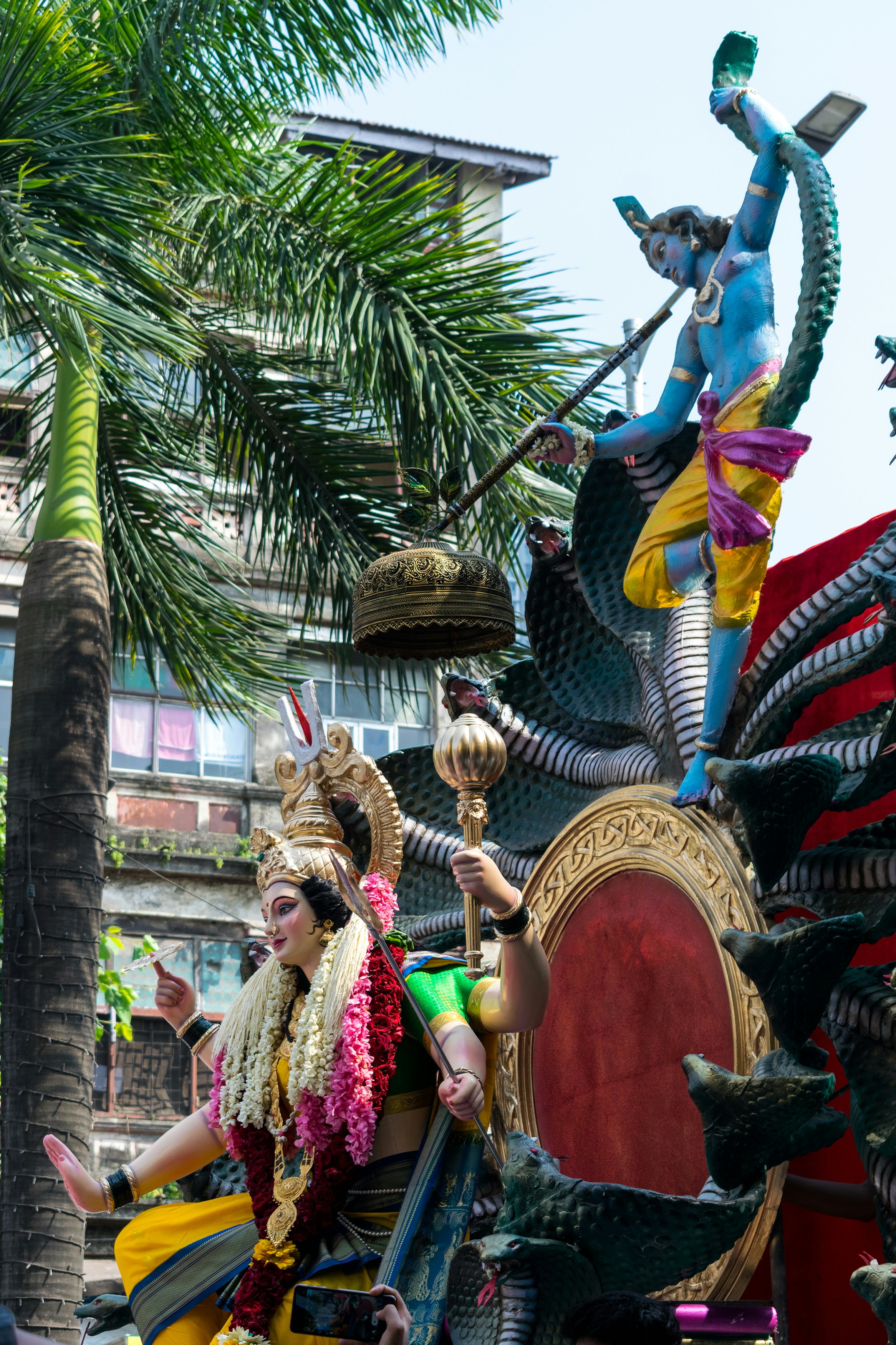 a group of people riding on the back of a float