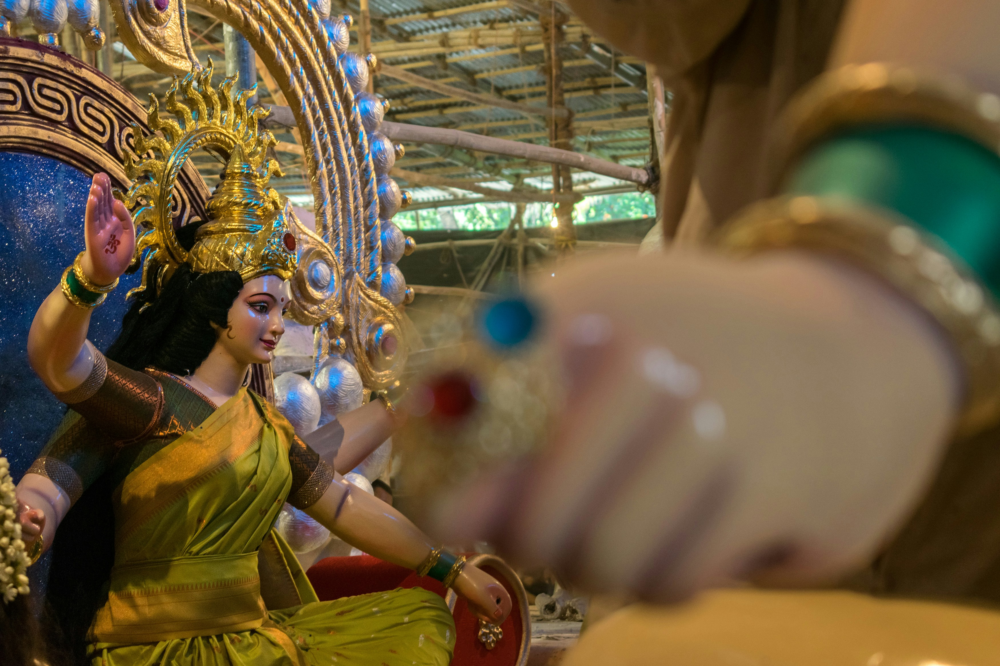 A beautiful idol of Maa Durga at a workshop in Mumbai during Navratri 2023