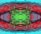 An abstract digital artwork featuring intricate patterns and vibrant colors. The composition displays a symmetrical design with a central green area surrounded by vivid reds and blues. The image includes textural elements that add depth and complexity.
