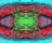An abstract digital artwork featuring intricate patterns and vibrant colors. The composition displays a symmetrical design with a central green area surrounded by vivid reds and blues. The image includes textural elements that add depth and complexity.