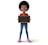 A smiling cartoon character with an afro hairstyle holds a blank chalkboard. The character is wearing a red shirt, blue jeans, and colorful sneakers, and is standing against a plain white background.