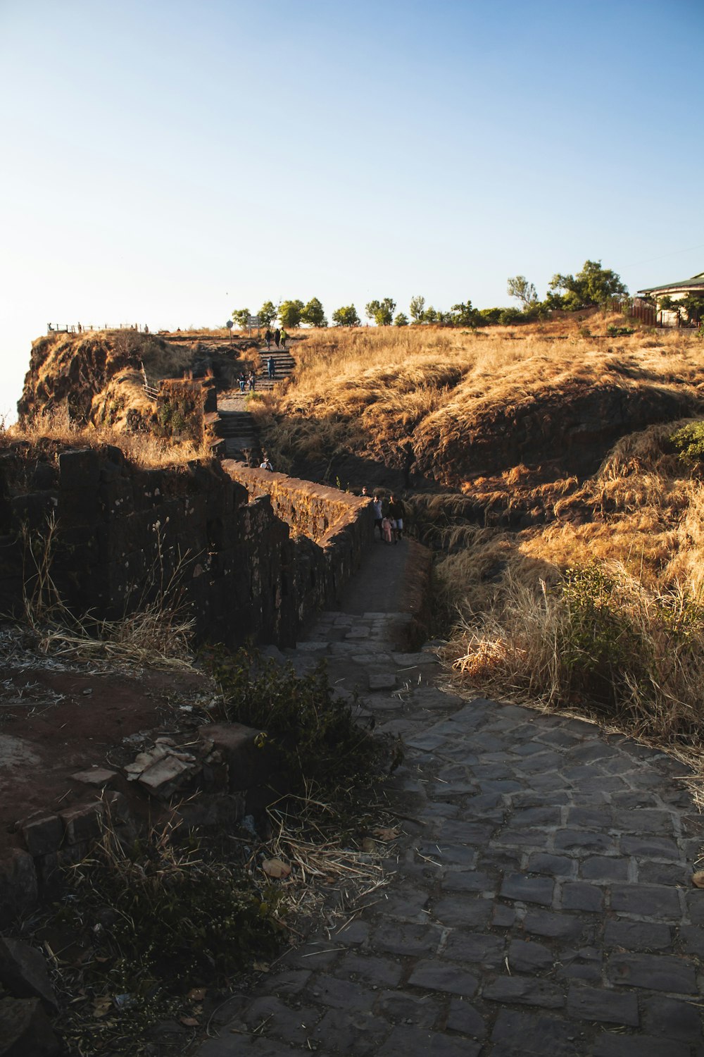 a stone path leading to a cliff