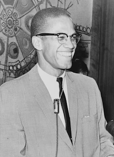 Malcolm X, half-length portrait, facing right.