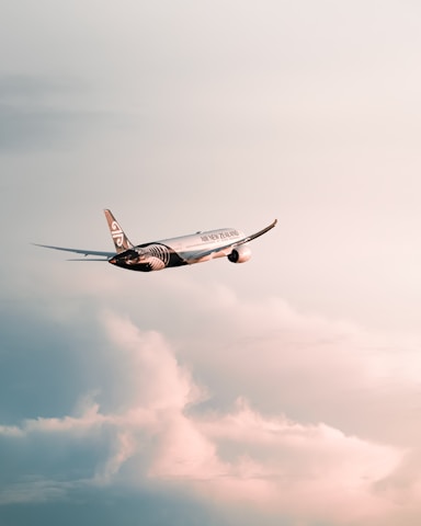 A sleek dark blue cargo plane soaring above clouds at dusk, symbolizing swift global delivery.