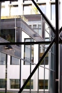 a view of a building through a glass window