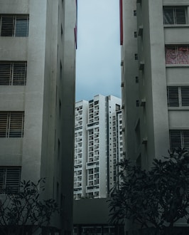 a couple of tall buildings sitting next to each other