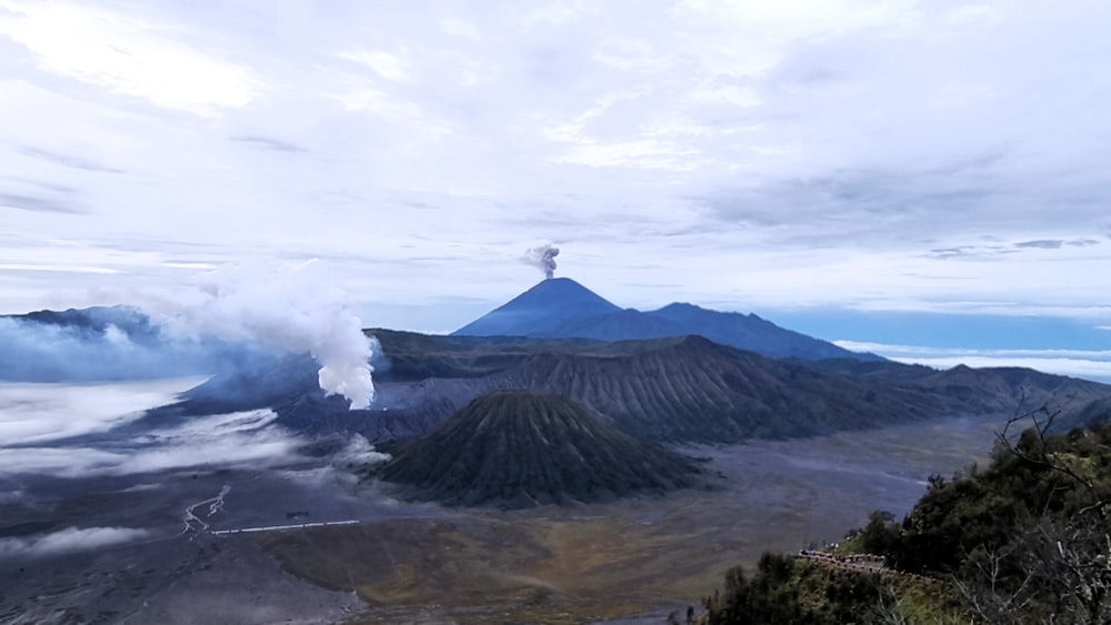 a view of a volcano from a high point of view