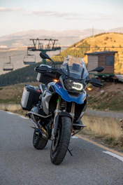 a motorcycle parked on the side of the road