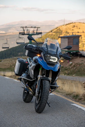 a motorcycle parked on the side of the road