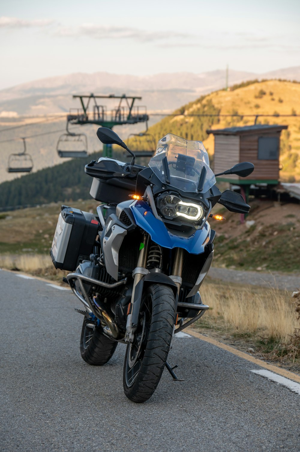 a motorcycle parked on the side of the road