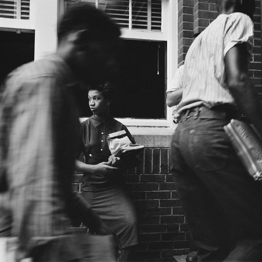 African American students arriving without incident at Van Buren High School, Little Rock, Arkansas.