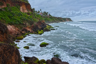 a view of the ocean from a cliff