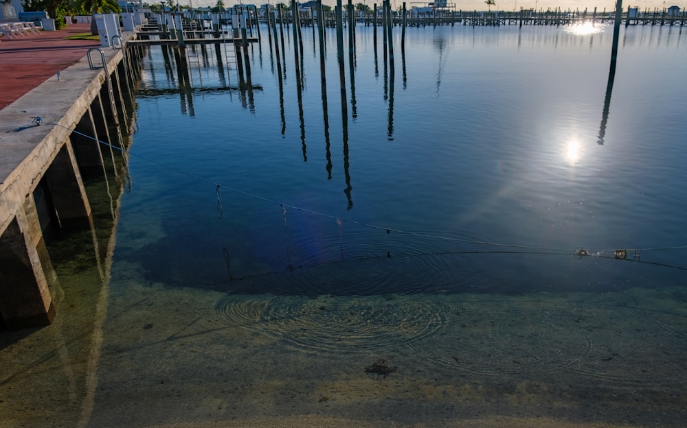 a body of water that has some poles in it