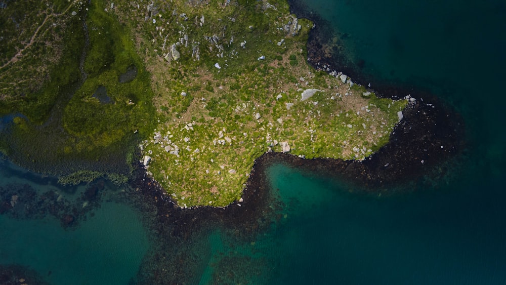 an aerial view of an island in the ocean