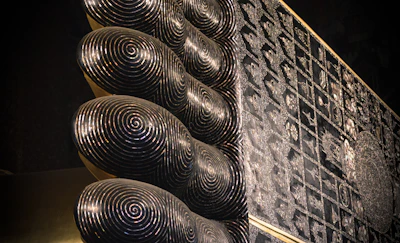 Close-up of intricate patterns inspired by musical culture and legacy.