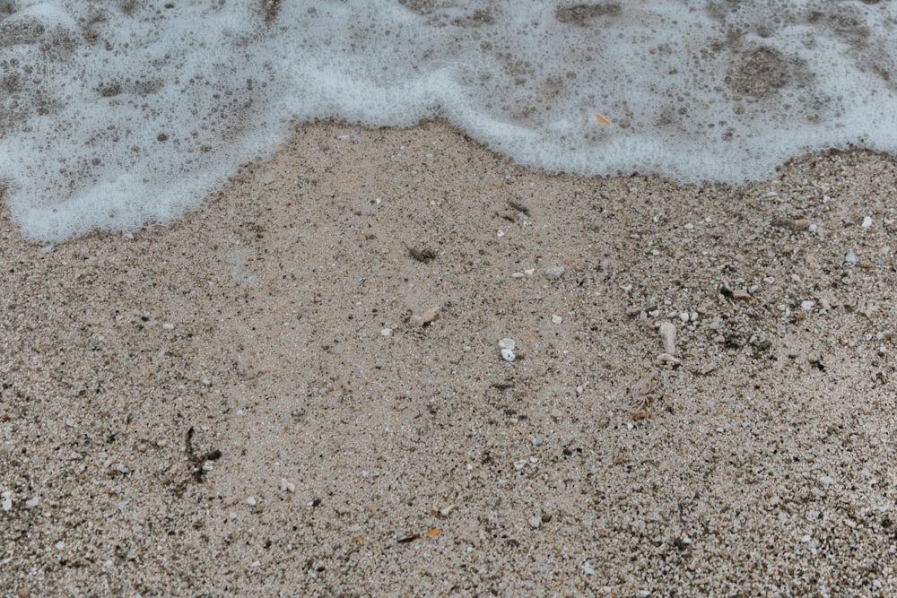 una spiaggia sabbiosa con un'onda che arriva a riva