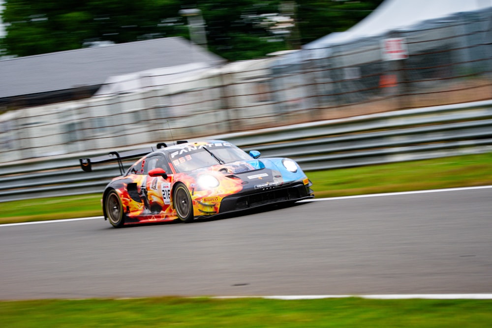 a race car driving down a race track