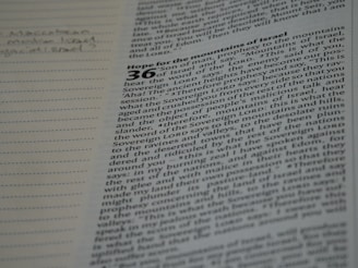 A page from a book with text that appears to be from the Bible. The text is partially in focus and discusses a prophecy to the mountains of Israel. Notes are handwritten in the margin on the left side of the page.