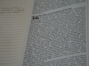 A page from a book with text that appears to be from the Bible. The text is partially in focus and discusses a prophecy to the mountains of Israel. Notes are handwritten in the margin on the left side of the page.