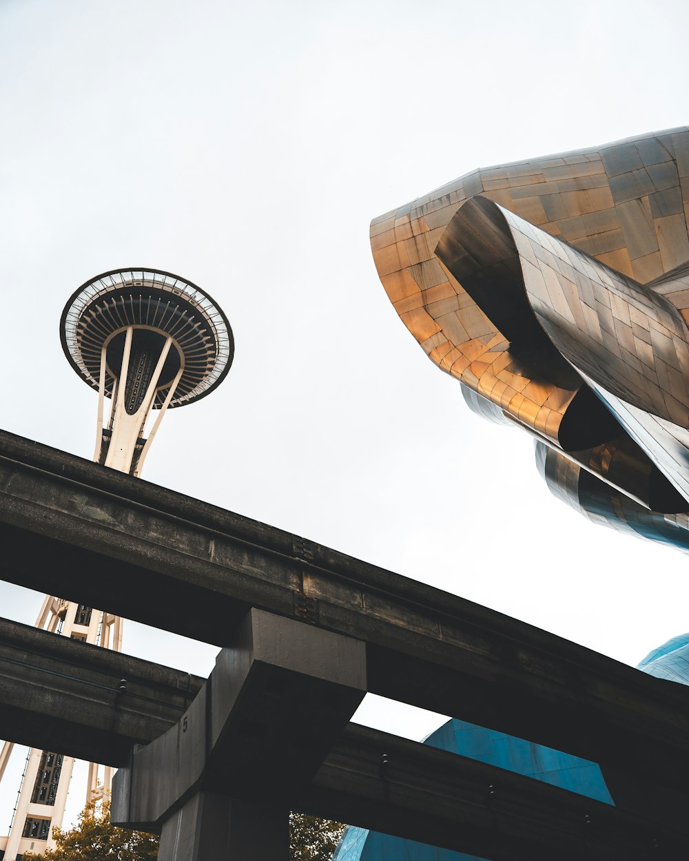 a view of the space needle and space needle from below