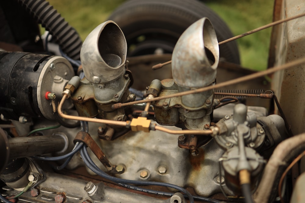 a close up of the engine of a car