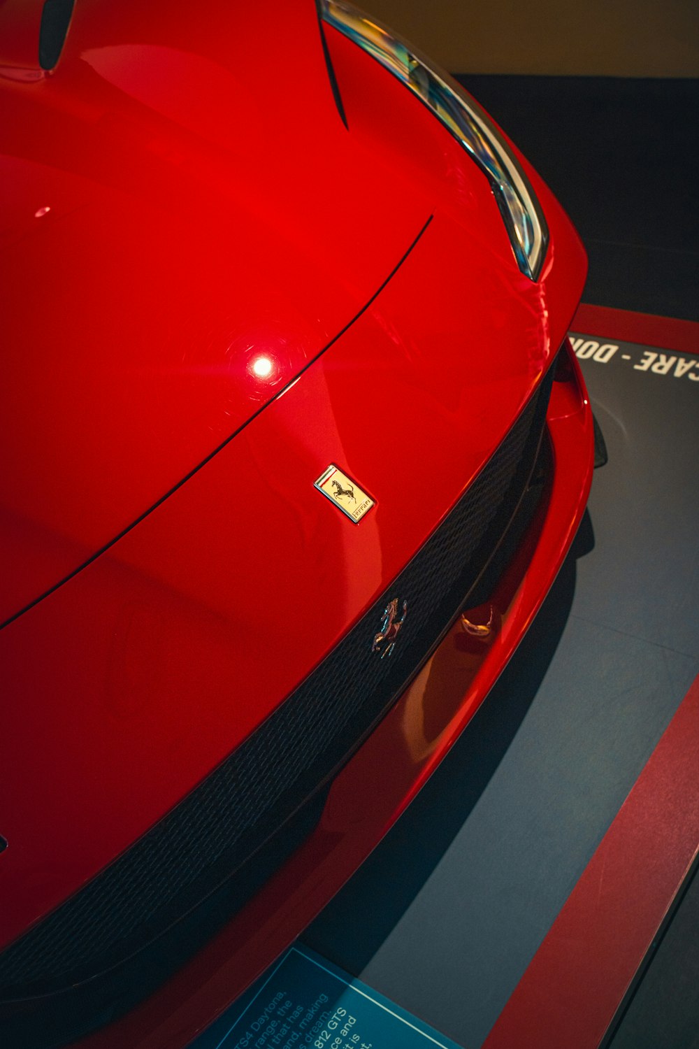 a close up of a red sports car