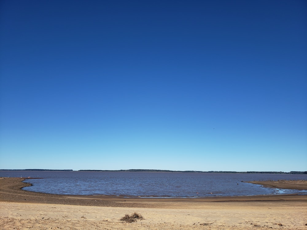 a large body of water sitting next to a sandy beach