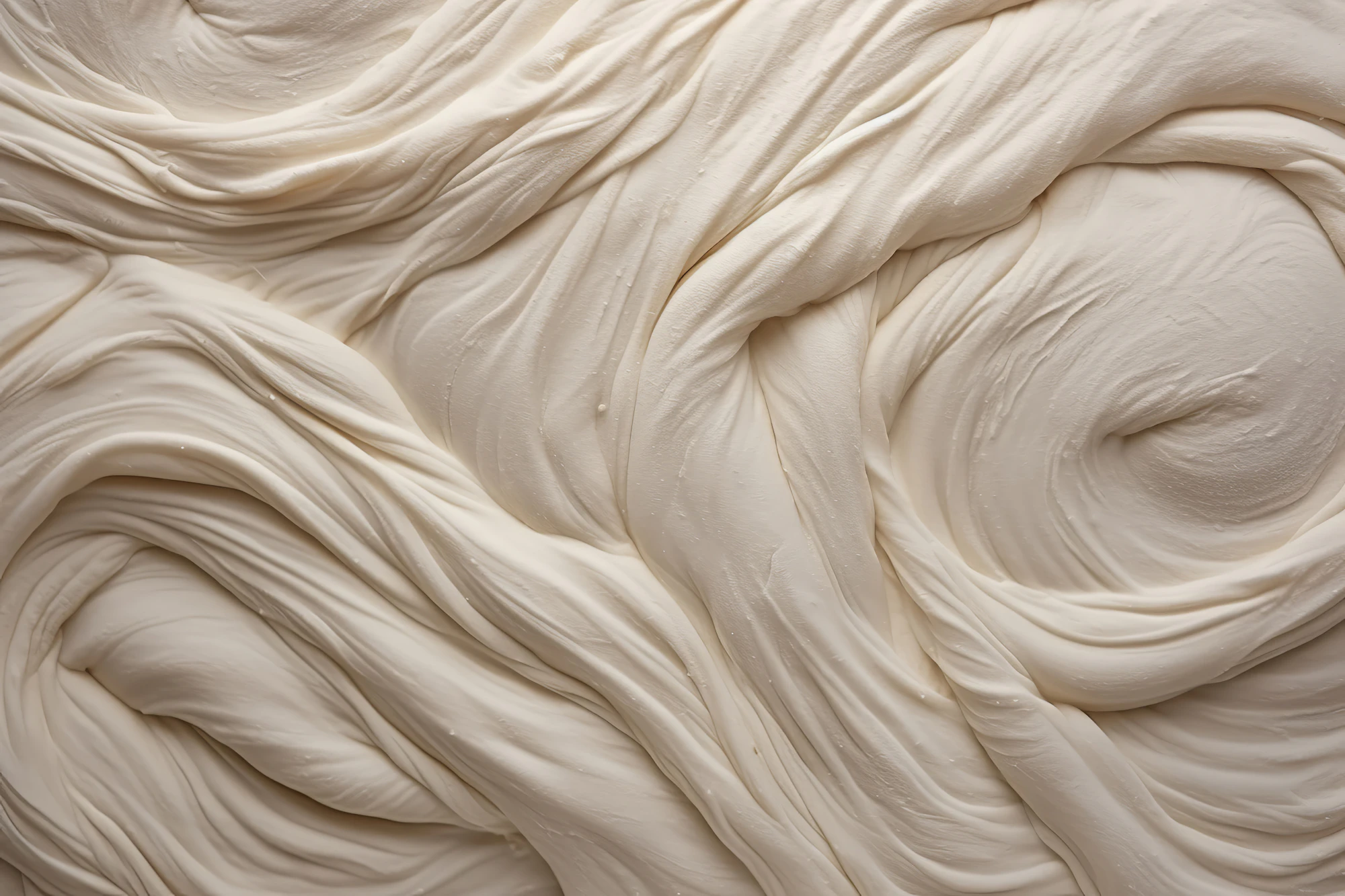 Close-up of thick, cream-coloured paste swirled into soft folds with gentle shadows (stand-in for smooth dermal filler)