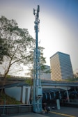 A high-tech 5G tower installed in an urban area.