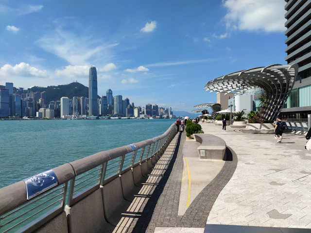 The Avenue of Stars promenade and the harbour, blue sky