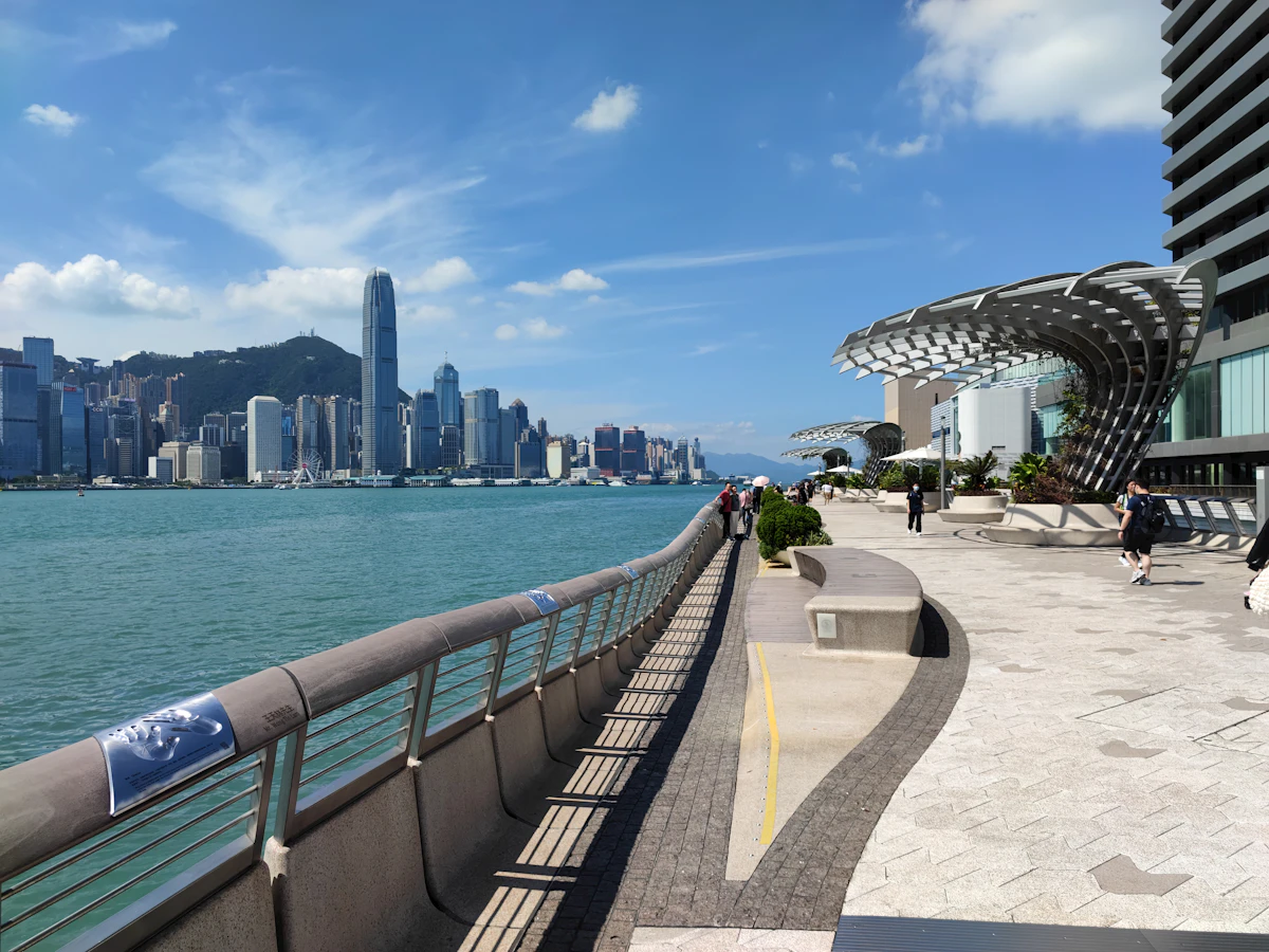 Hong Kong Island's skyline viewed across Victoria Harbour from the Kowloon waterfront