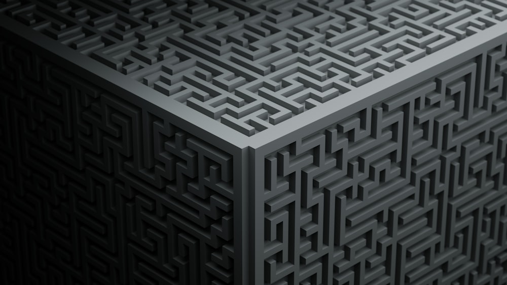 a black and white photo of a maze design