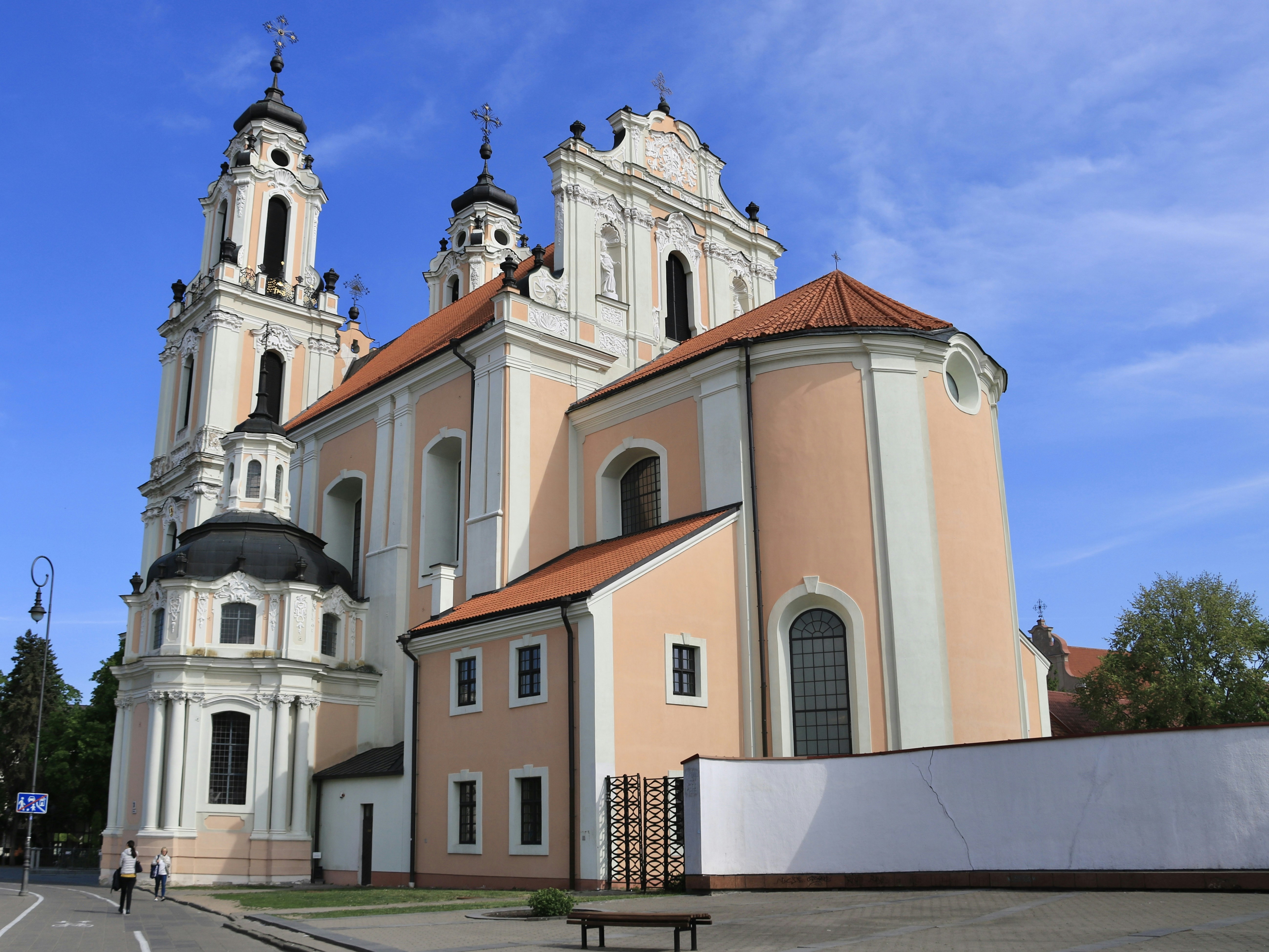 a church with two towers and a red roof
