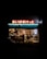 A dimly lit convenience store at night with a bright neon sign displaying Japanese characters above the entrance. The storefront is illuminated, revealing shelves stocked with various products, and two silhouetted figures walking past along with parked bicycles.